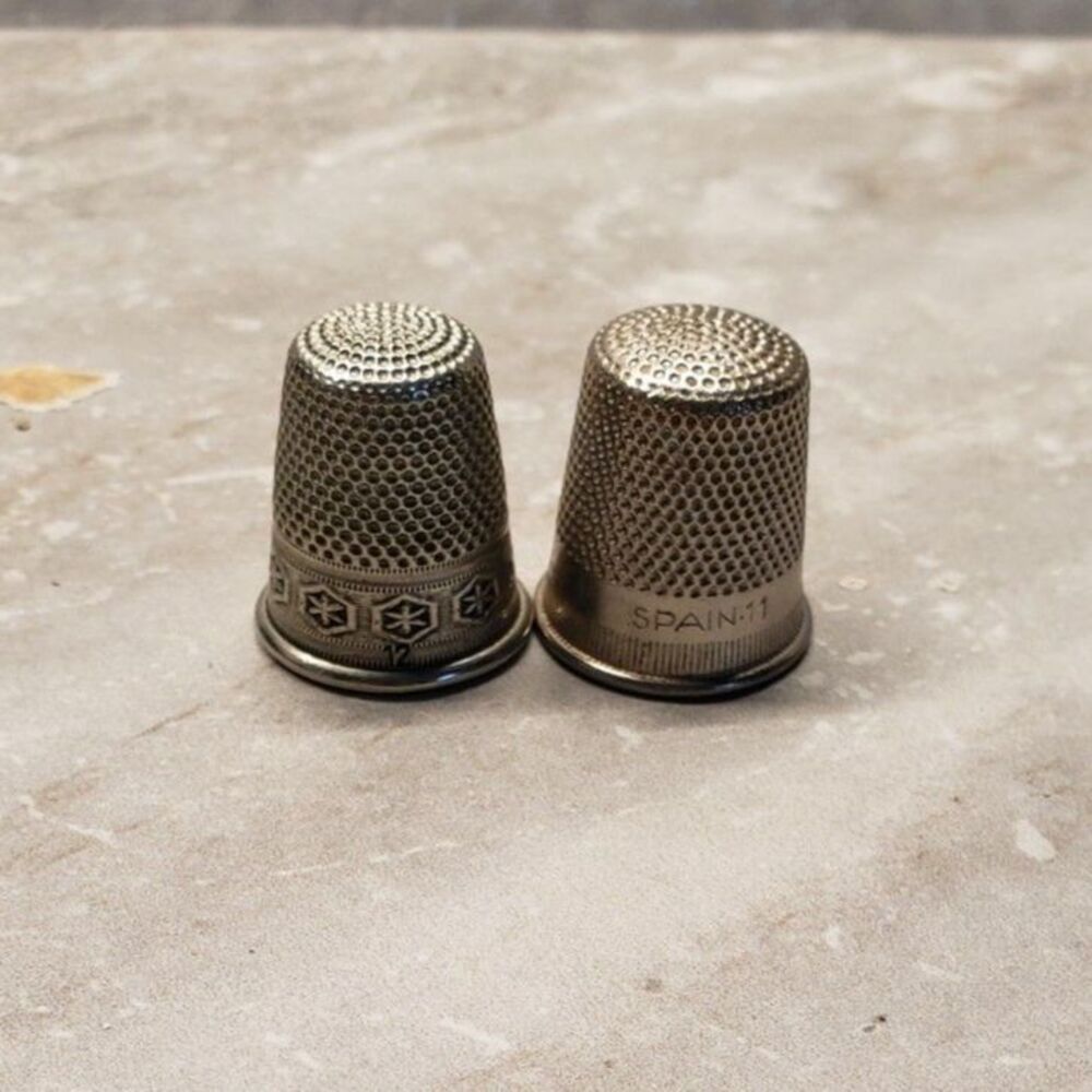 Vintage Silver Thimble Lot of 2 Raised Relief Detailed Collectibles